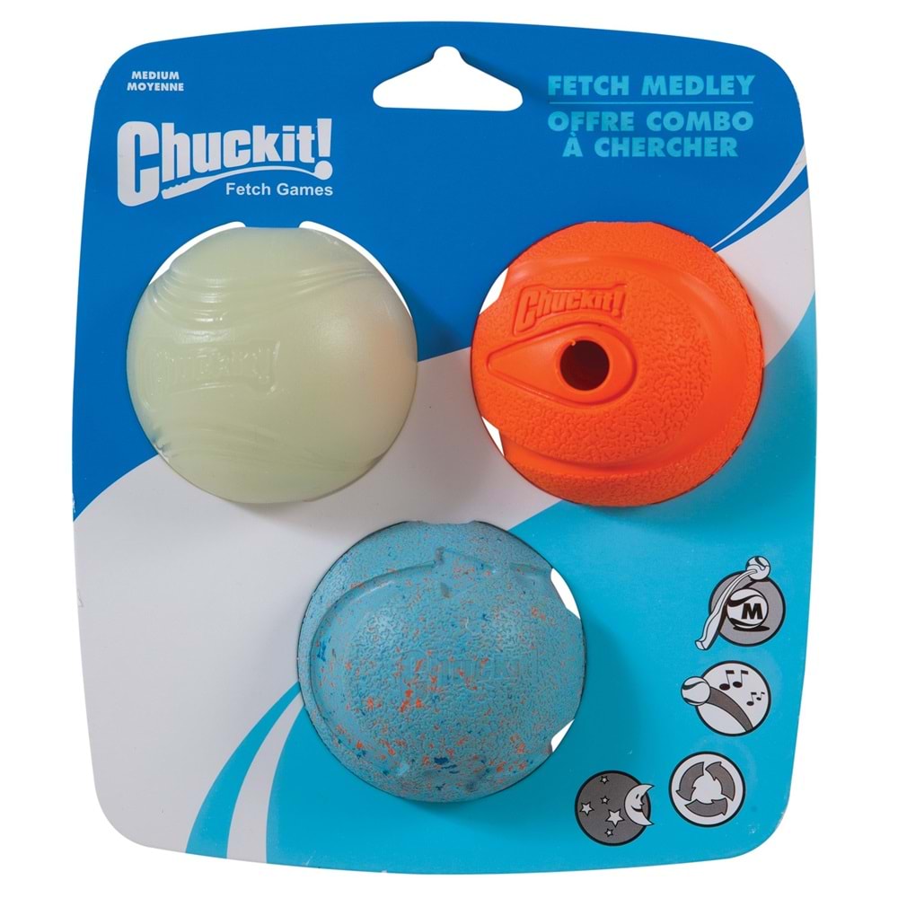 Chuckit! Fetch Medley Köpek Oyun Topu Seti 3'lü Paket (Orta Boy)