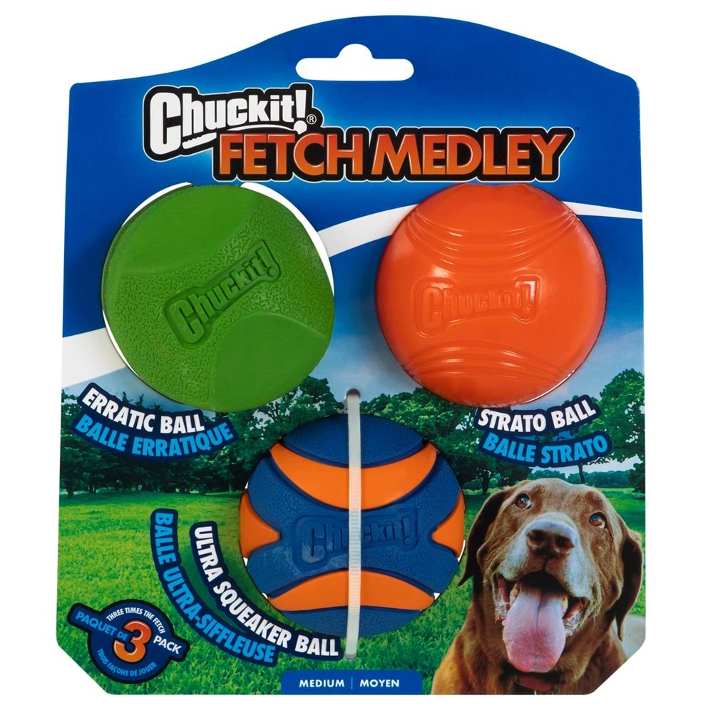 Chuckit! Fetch Medley (Gen 2) 3'lü Köpek Oyun Topu (Orta Boy)